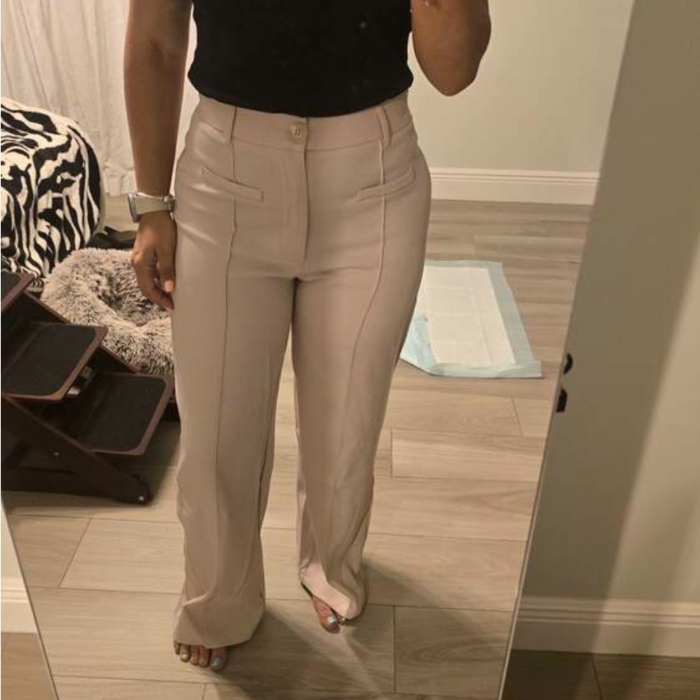 Ivory off white cream seam front flattering trouser pants high waisted - Picture 6 of 7